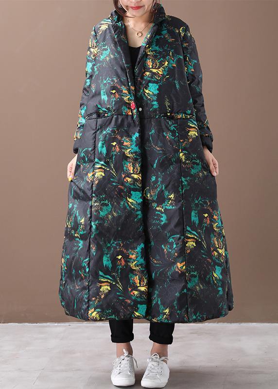 Warm floral winter coat oversize stand collar large hem goose down coats - - DYAVOR®