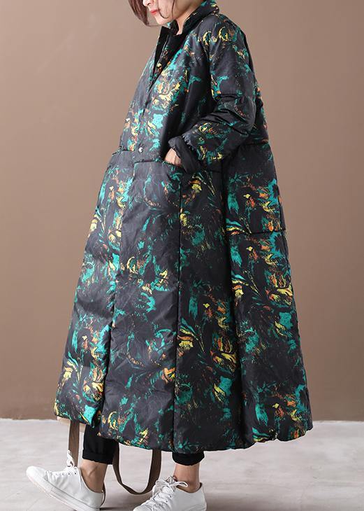 Warm floral winter coat oversize stand collar large hem goose down coats - - DYAVOR®