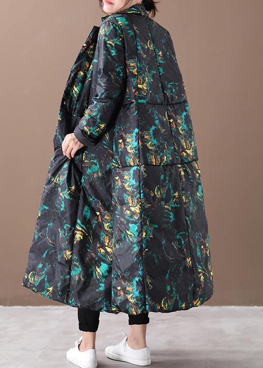 Warm floral winter coat oversize stand collar large hem goose down coats - - DYAVOR®