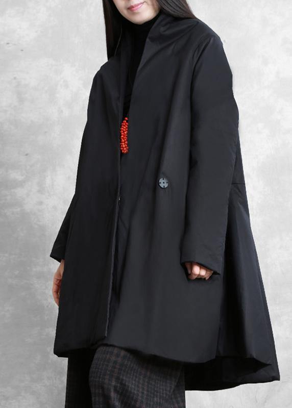 Warm oversize down jacket overcoat black v neck pockets coats - - DYAVOR®