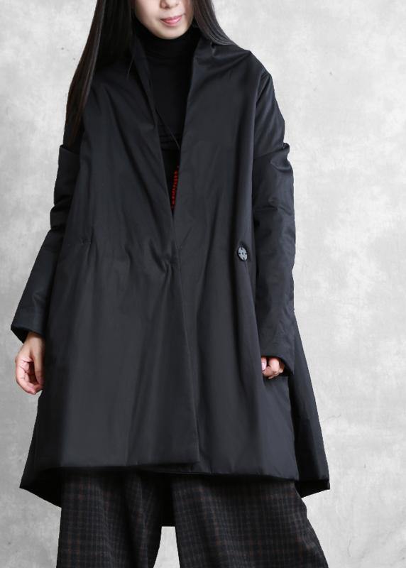 Warm oversize down jacket overcoat black v neck pockets coats - - DYAVOR®