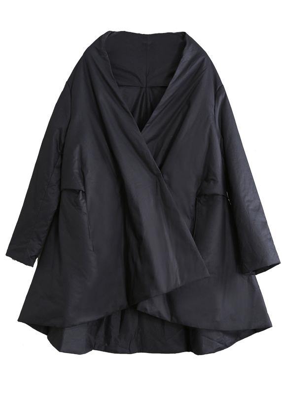 Warm oversize down jacket overcoat black v neck pockets coats - - DYAVOR®