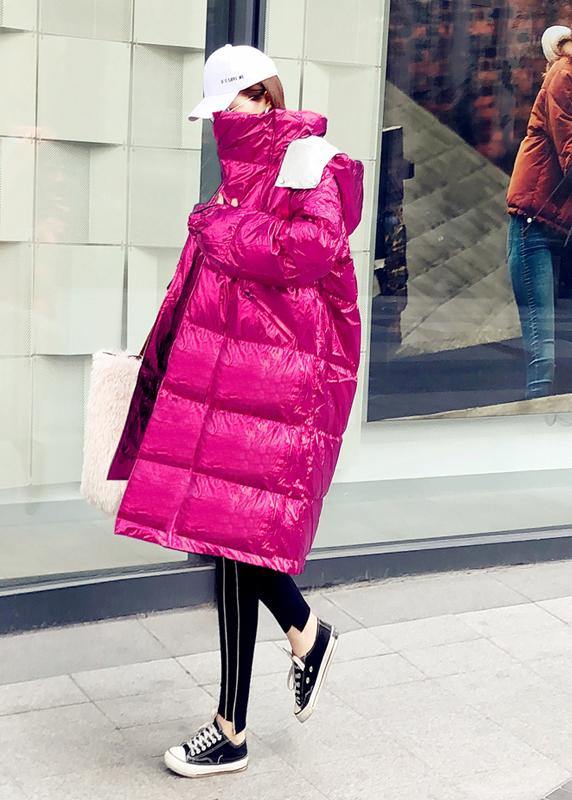 Warm oversize winter jacket coats rose hooded zippered down jacket woman - - DYAVOR®
