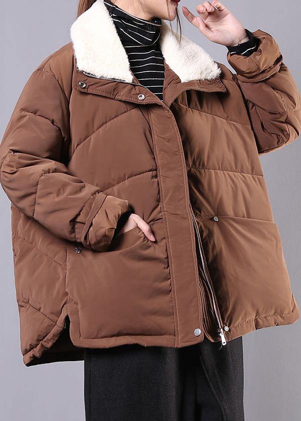 Warm plus size down jacket lapel coats chocolate pockets zippered winter parkas - - DYAVOR®