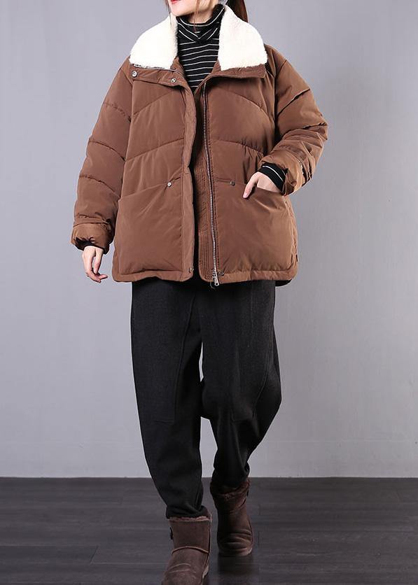 Warm plus size down jacket lapel coats chocolate pockets zippered winter parkas - - DYAVOR®