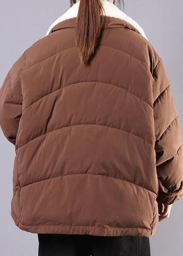 Warm plus size down jacket lapel coats chocolate pockets zippered winter parkas - - DYAVOR®
