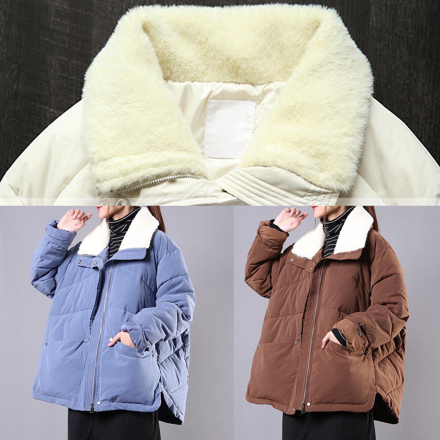 Warm plus size down jacket lapel coats chocolate pockets zippered winter parkas - - DYAVOR®