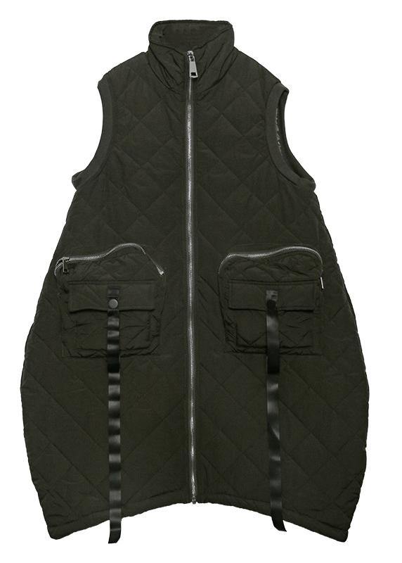 Warm plus size winter outwear green stand collar pockets sleeveless womens parkas - - DYAVOR®