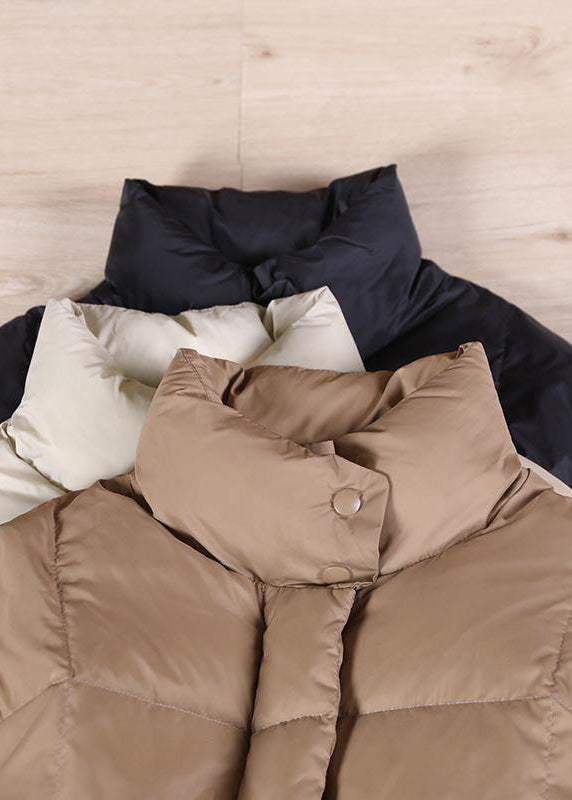 Warm chocolate goose Down coat Loose fitting winter jacket stand collar Large pockets Warm outwear - Down Jackets - DYAVOR®