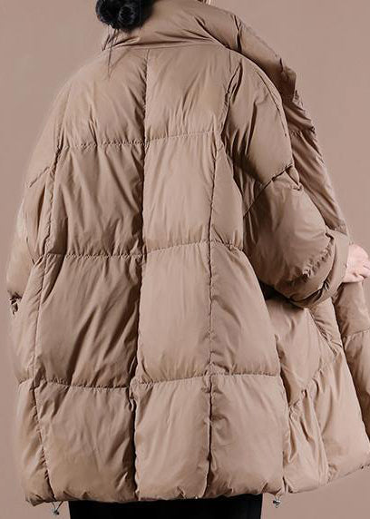 Warm chocolate goose Down coat Loose fitting winter jacket stand collar Large pockets Warm outwear - Down Jackets - DYAVOR®