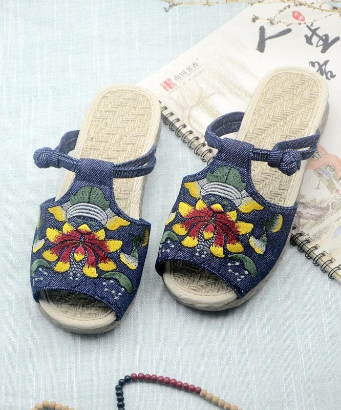 White Embroideried Cotton Flip Flops - Slide Sandals - DYAVOR®
