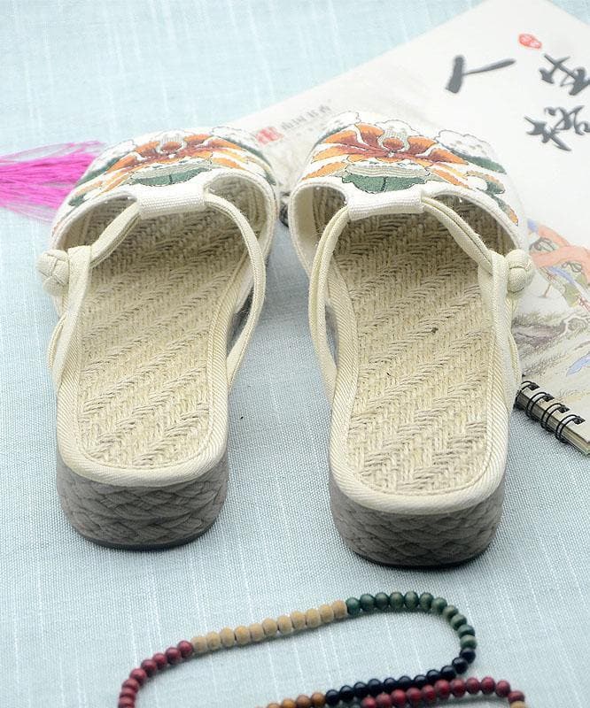 White Embroideried Cotton Flip Flops - Slide Sandals - DYAVOR®
