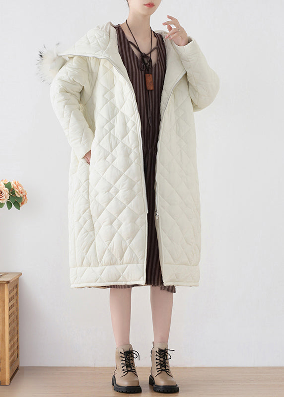 White Fur Collar Zippered Thick Hooded Parka Winter - Down Jackets - DYAVOR®