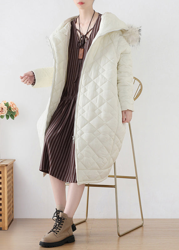 White Fur Collar Zippered Thick Hooded Parka Winter - Down Jackets - DYAVOR®