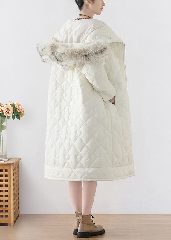 White Fur Collar Zippered Thick Hooded Parka Winter - Down Jackets - DYAVOR®