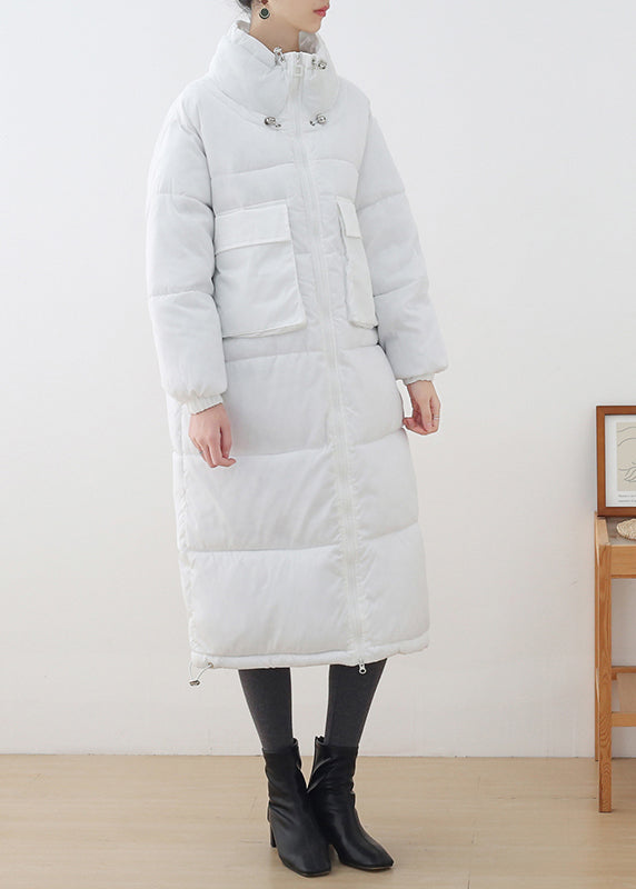 White Stand Collar Drawstring Thick Long Parka Winter - Down Jackets - DYAVOR®