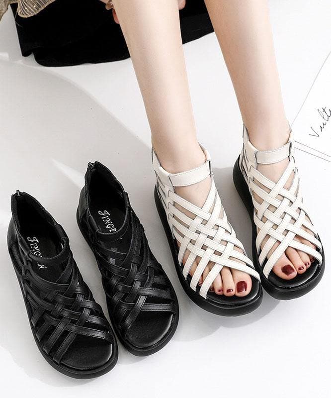 White zippered Platform Flat Sandals Hiking Sandals - Sandals - DYAVOR®