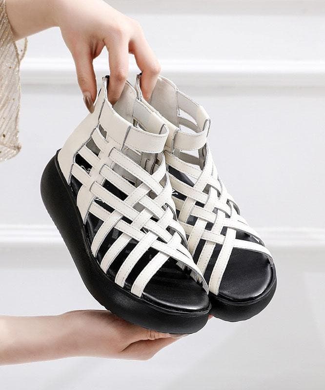 White zippered Platform Flat Sandals Hiking Sandals - Sandals - DYAVOR®
