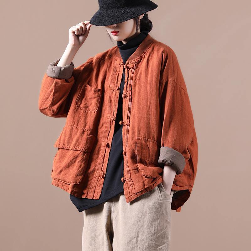 Orange Linen Jacket Women Short Coat - Tops - DYAVOR®