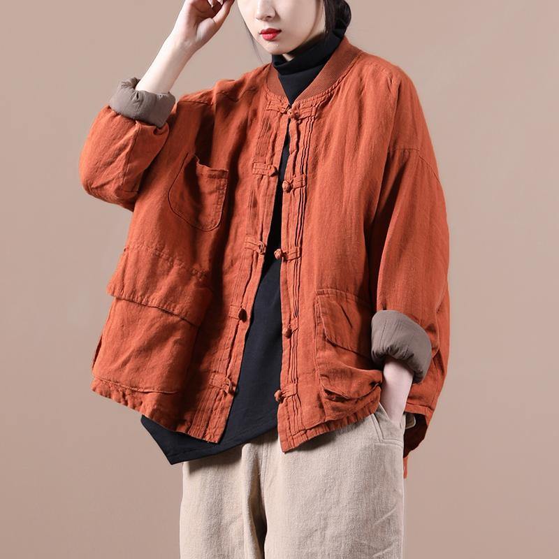 Orange Linen Jacket Women Short Coat - Tops - DYAVOR®