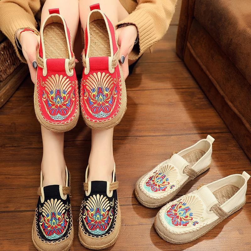 Women Flats Black Embroideried Cotton Fabric Flats Shoes - Flats Shoes - DYAVOR®