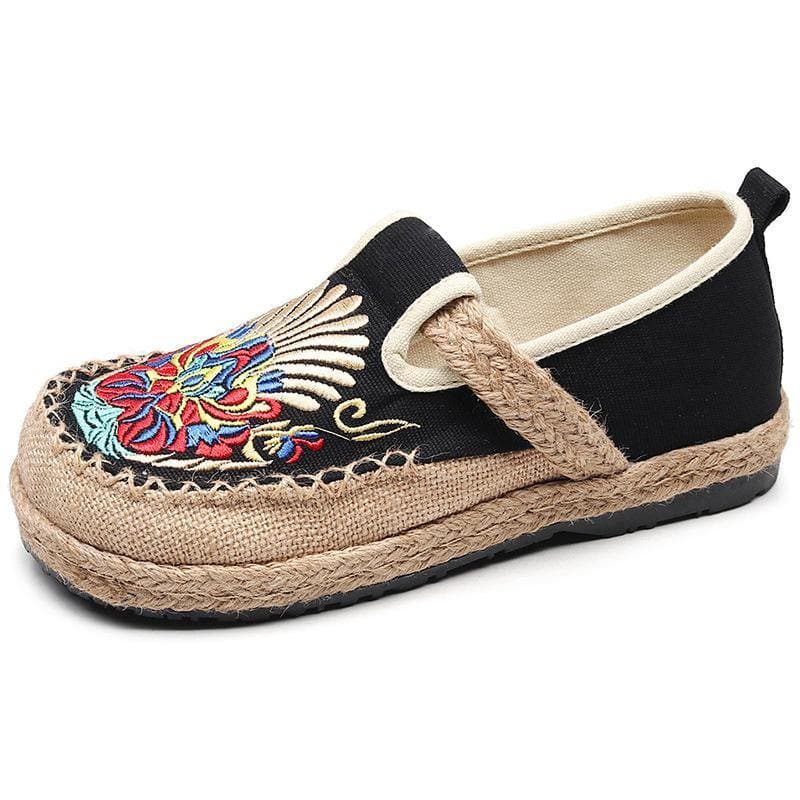 Women Flats Black Embroideried Cotton Fabric Flats Shoes - Flats Shoes - DYAVOR®