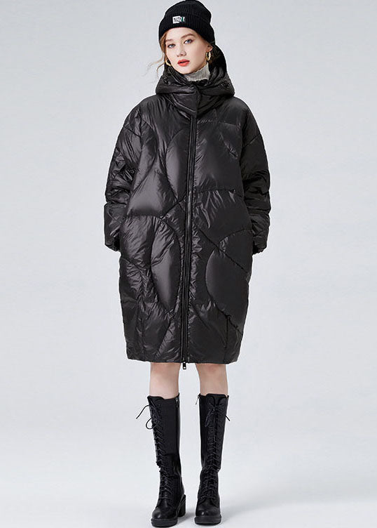 Women Black Hooded Zippered Duck Down Puffers Jackets Winter - Down Jackets - DYAVOR®