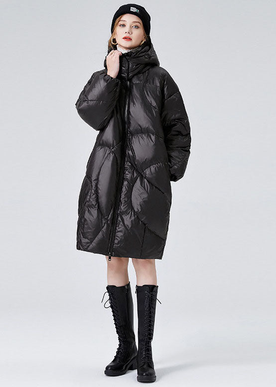 Women Black Hooded Zippered Duck Down Puffers Jackets Winter - Down Jackets - DYAVOR®