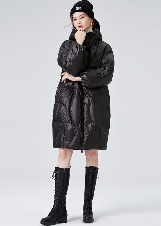 Women Black Hooded Zippered Duck Down Puffers Jackets Winter - Down Jackets - DYAVOR®