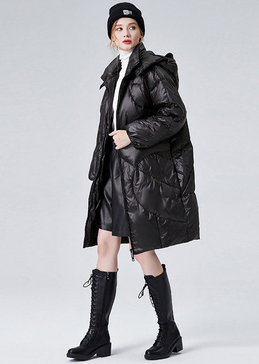 Women Black Hooded Zippered Duck Down Puffers Jackets Winter - Down Jackets - DYAVOR®