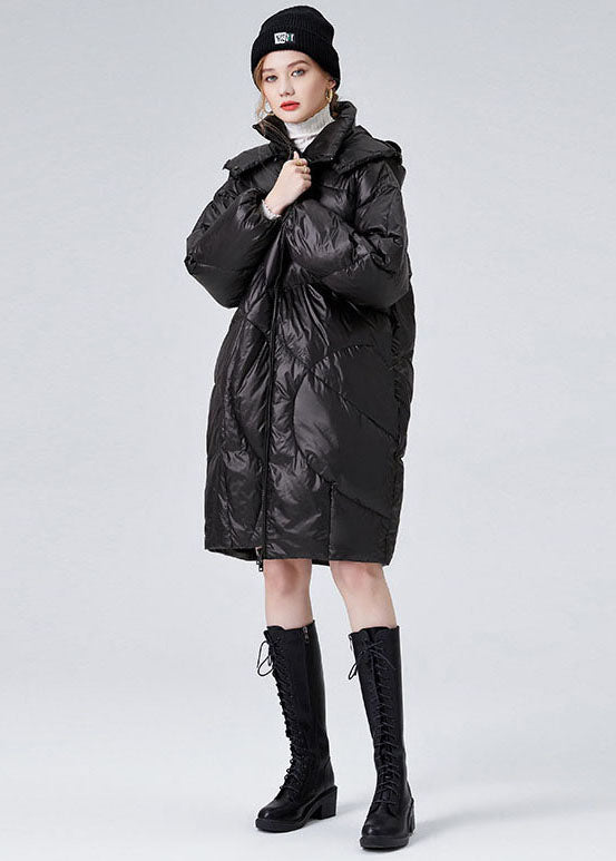 Women Black Hooded Zippered Duck Down Puffers Jackets Winter - Down Jackets - DYAVOR®