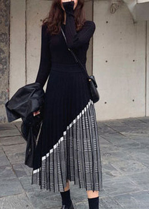 Women Black Patchwork Plaid Knit Skirts Winter - Skirts - DYAVOR®