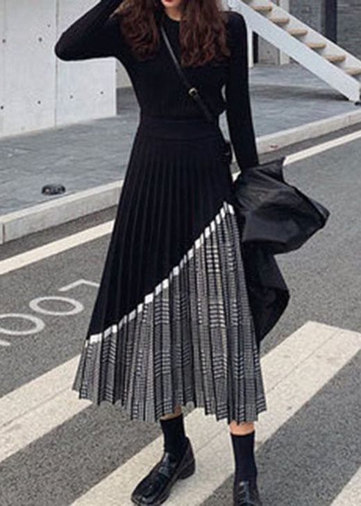 Women Black Patchwork Plaid Knit Skirts Winter - Skirts - DYAVOR®