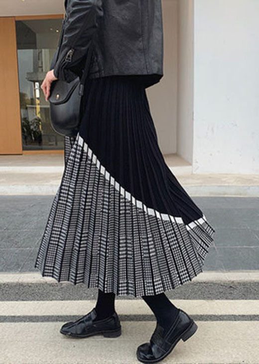 Women Black Patchwork Plaid Knit Skirts Winter - Skirts - DYAVOR®