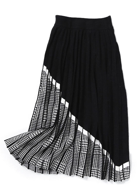 Women Black Patchwork Plaid Knit Skirts Winter - Skirts - DYAVOR®