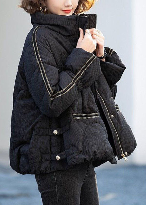 Women Black Stand Collar Zippered Duck Down Down Jacket Winter - Down Jackets - DYAVOR®