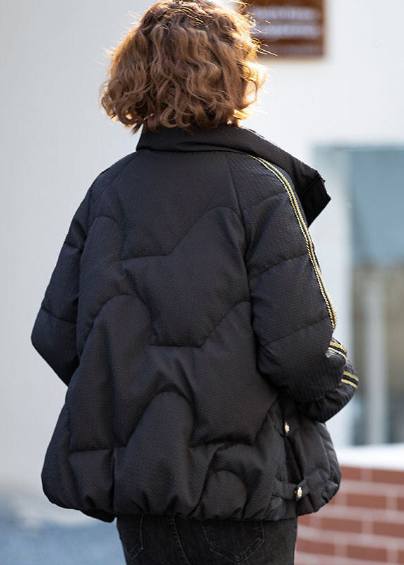 Women Black Stand Collar Zippered Duck Down Down Jacket Winter - Down Jackets - DYAVOR®