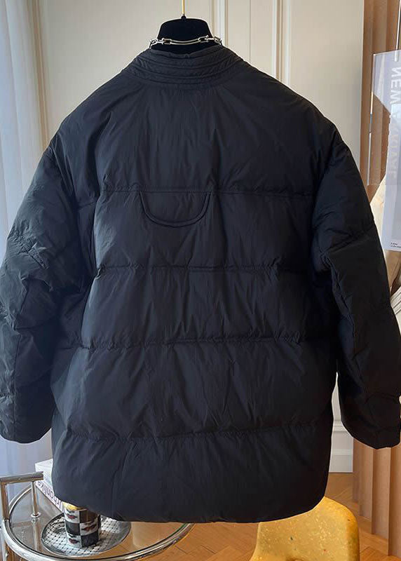 Women Black V Neck Oversized Oriental Button Fine Cotton Filled Jackets Winter - Down Jackets - DYAVOR®