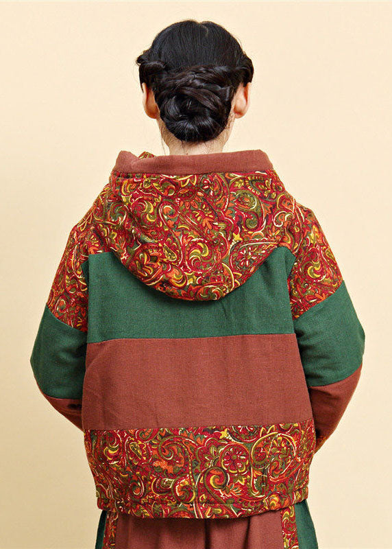 Women Brown Hooded Pockets Patchwork Fine Cotton Filled Parkaer Winter - Down Jackets - DYAVOR®