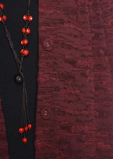 Women Burgundy Jacquard Plus Size Clothes Large Hem Outwear - Trench coats - DYAVOR®
