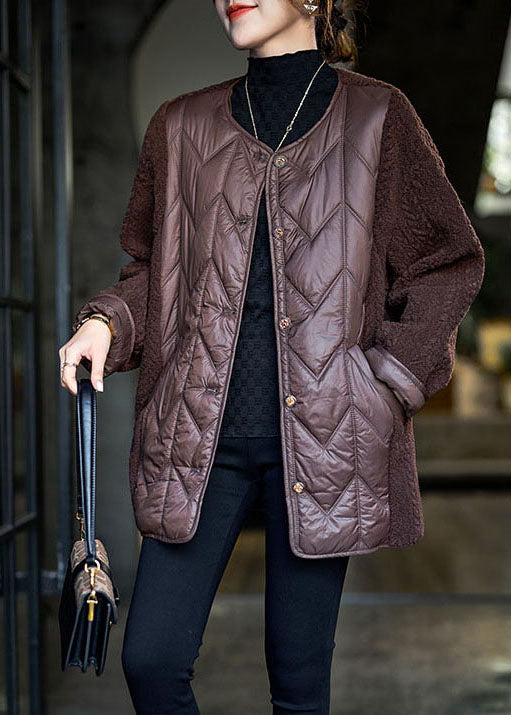 Women Chocolate Teddy Faux Fur Patchwork Fine Cotton Filled Puffer Jacket Winter - Down Jackets - DYAVOR®