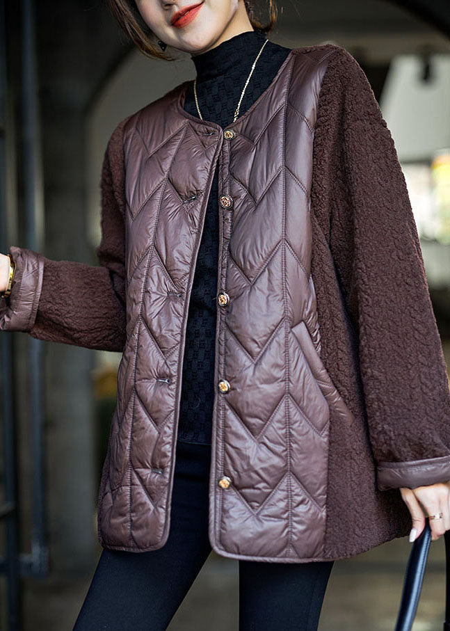 Women Chocolate Teddy Faux Fur Patchwork Fine Cotton Filled Puffer Jacket Winter - Down Jackets - DYAVOR®