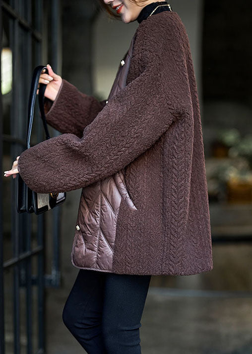 Women Chocolate Teddy Faux Fur Patchwork Fine Cotton Filled Puffer Jacket Winter - Down Jackets - DYAVOR®