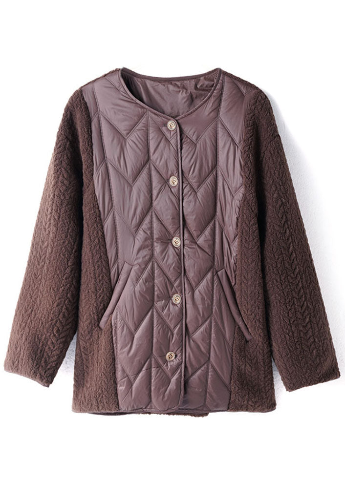 Women Chocolate Teddy Faux Fur Patchwork Fine Cotton Filled Puffer Jacket Winter - Down Jackets - DYAVOR®