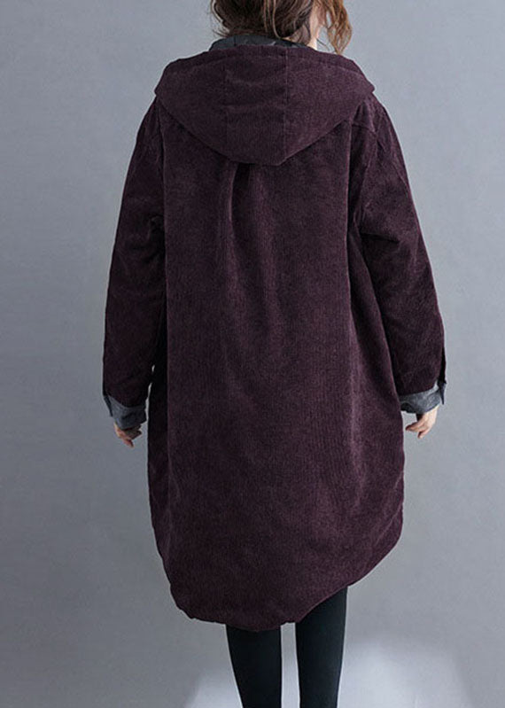 Plus Size Red hooded Button Corduroy Winter Cotton Long Coat sleeve - Down Jackets - DYAVOR®