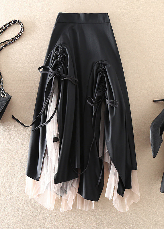 Women Green Asymmetrical drawstring Patchwork Tulle Skirts Spring - Skirts - DYAVOR®