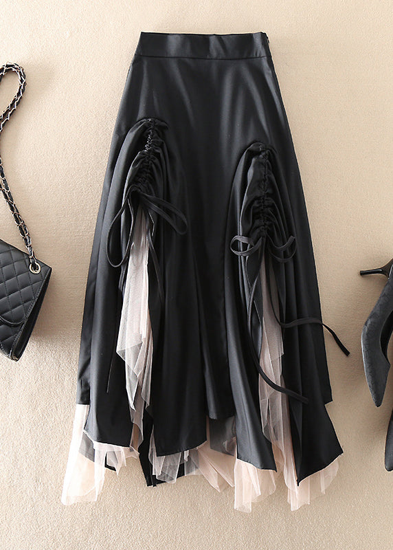 Women Green Asymmetrical drawstring Patchwork Tulle Skirts Spring - Skirts - DYAVOR®