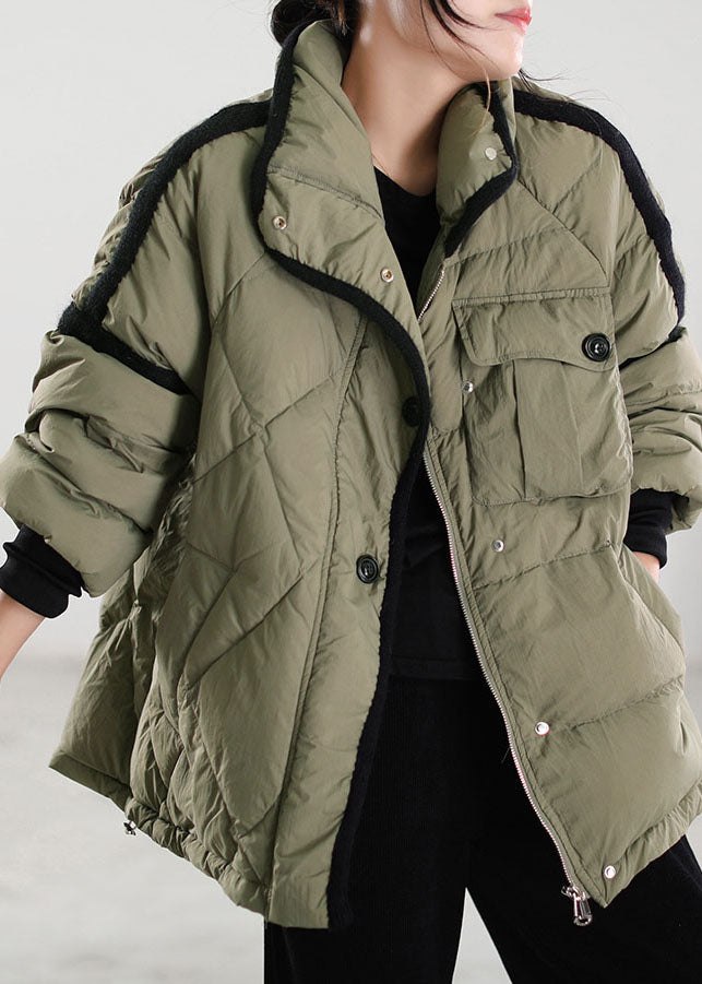Women Green Patchwork Pockets Duck Down Winter - Down Jackets - DYAVOR®