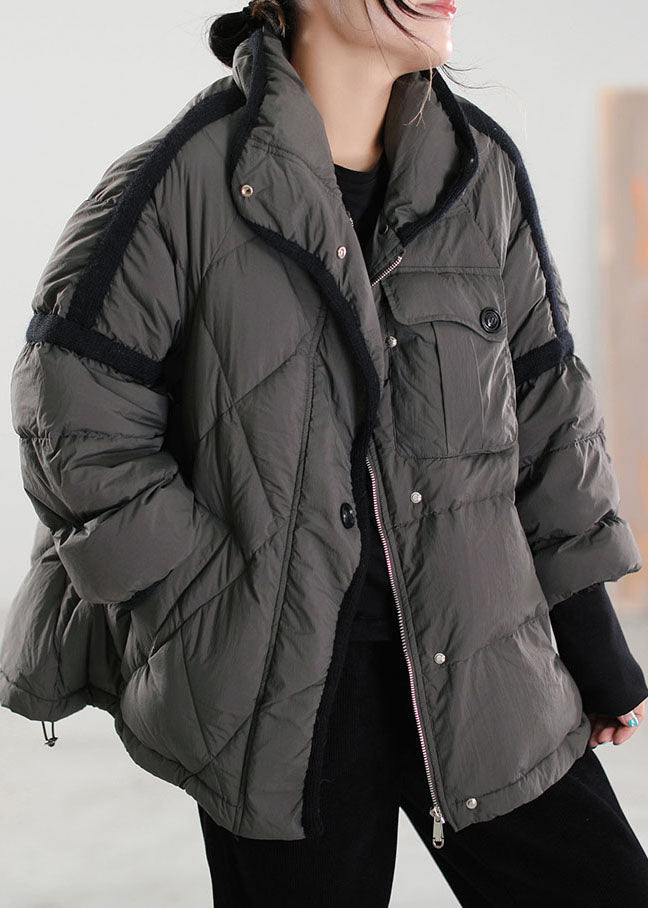 Women Green Patchwork Pockets Duck Down Winter - Down Jackets - DYAVOR®