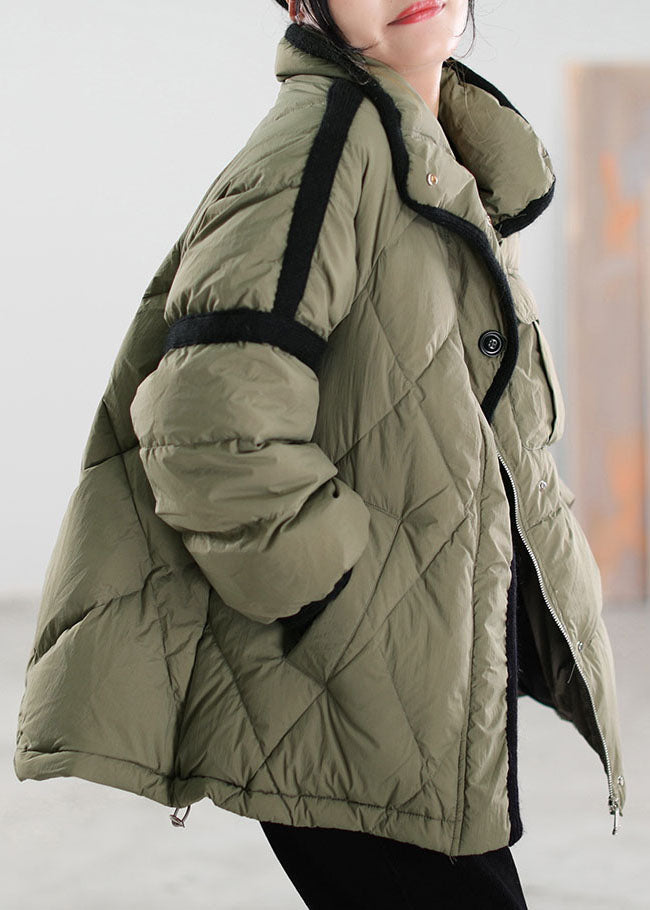 Women Green Patchwork Pockets Duck Down Winter - Down Jackets - DYAVOR®